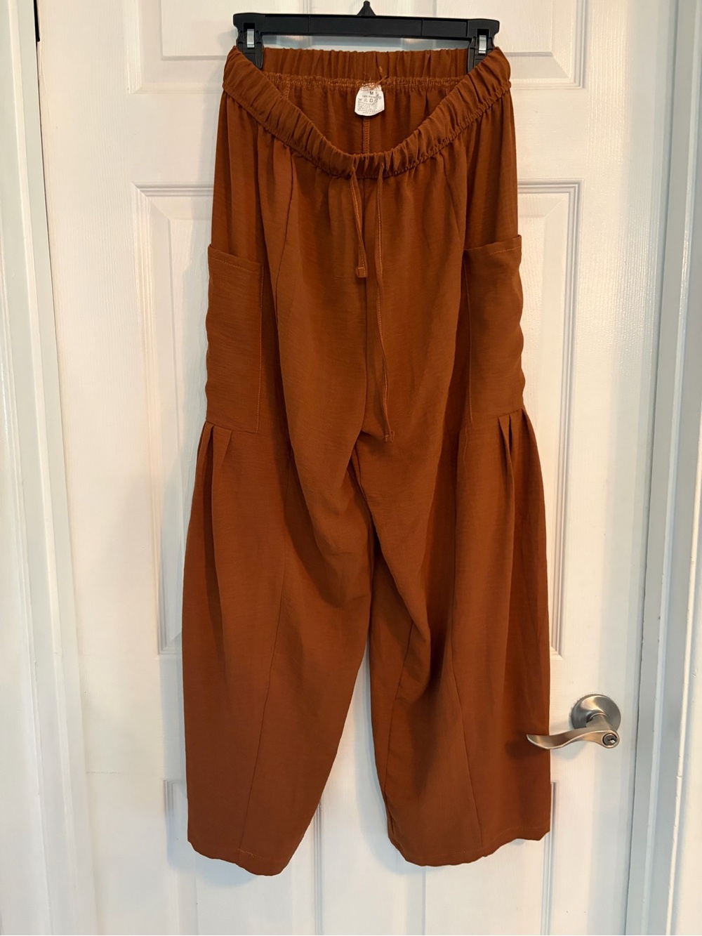 Women’s Brown Cargo Balloon Pants Size M Elastic Waist Wide Leg